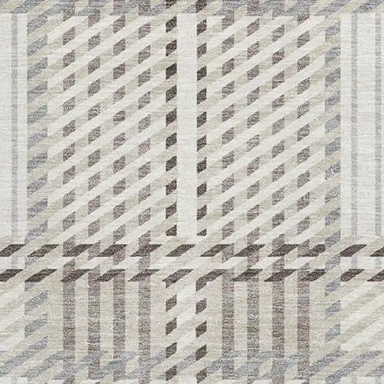 Ivory Taupe And Gray Plaid Washable Area Rug With UV Protection Photo 2