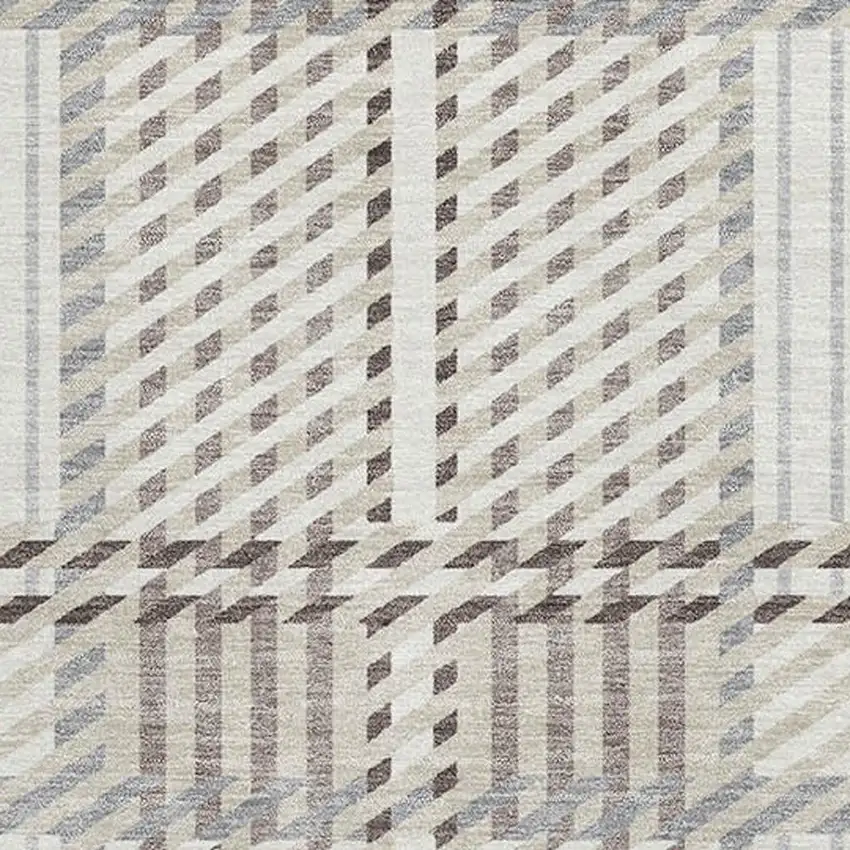 Ivory Taupe And Gray Plaid Washable Area Rug With UV Protection Photo 2