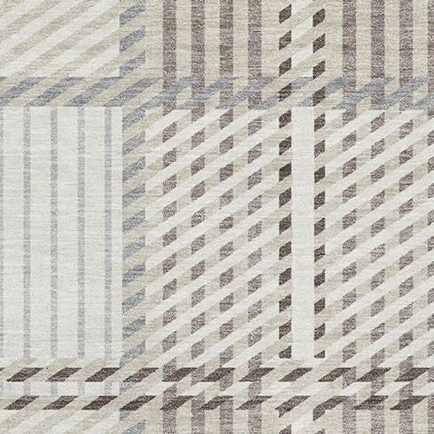Ivory Taupe And Gray Plaid Washable Area Rug With UV Protection Photo 2