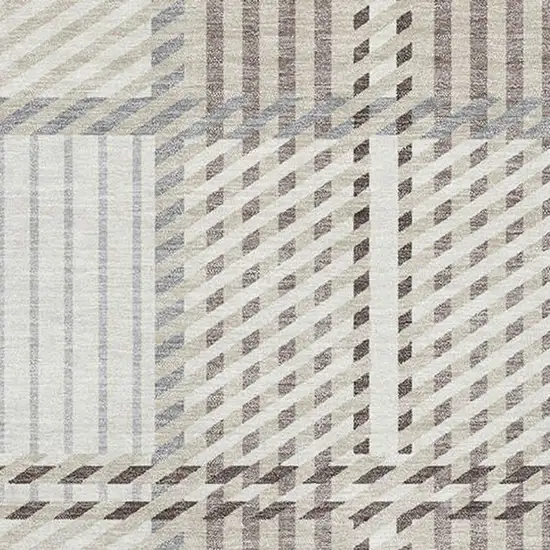 Ivory Taupe And Gray Plaid Washable Area Rug With UV Protection Photo 2