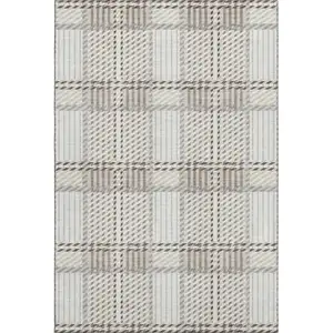 Photo of Ivory Taupe And Gray Plaid Washable Area Rug With UV Protection