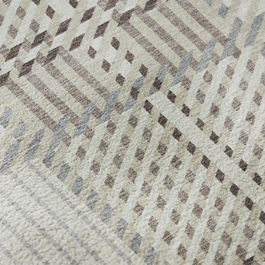 Ivory Taupe And Gray Plaid Washable Area Rug With UV Protection Photo 9