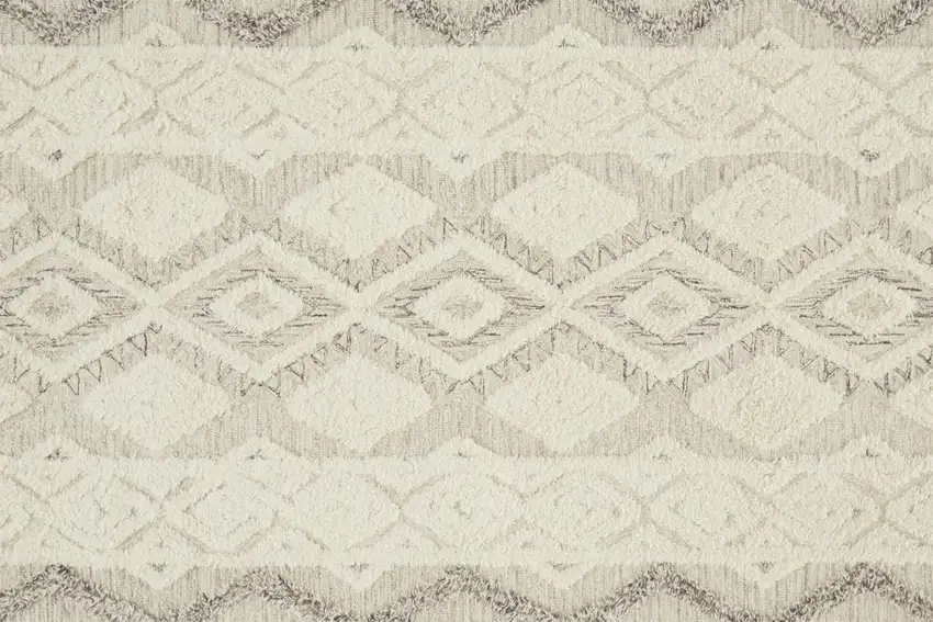 Ivory Taupe And Gray Wool Geometric Tufted Handmade Stain Resistant Area Rug Photo 8