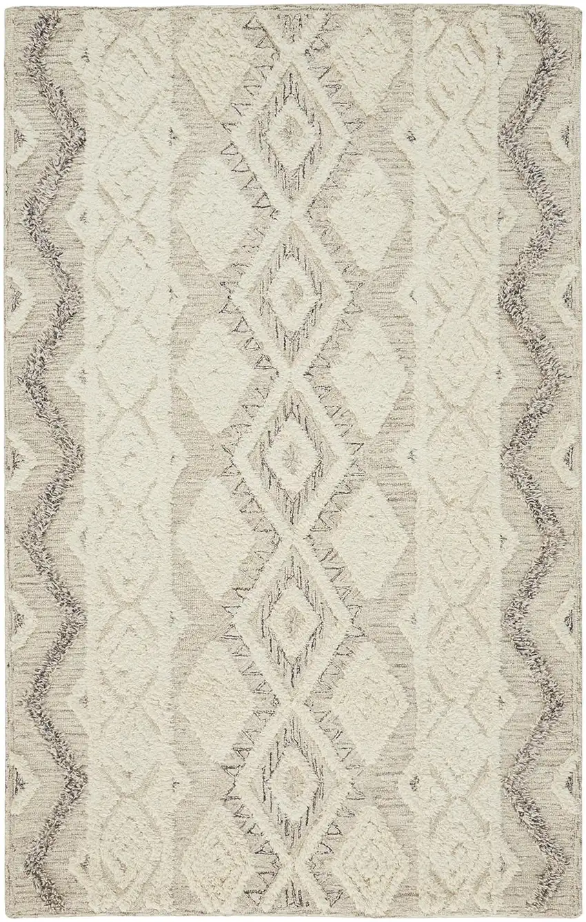Ivory Taupe And Gray Wool Geometric Tufted Handmade Stain Resistant Area Rug Photo 2