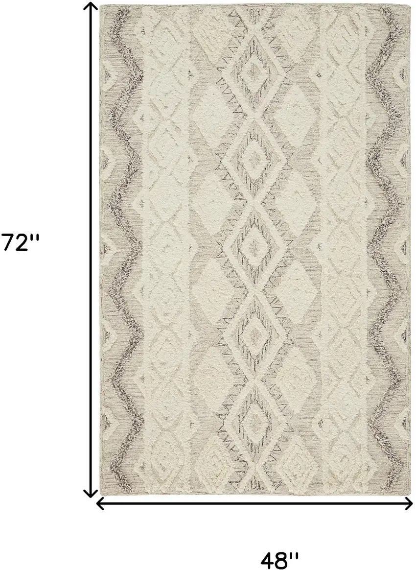 Ivory Taupe And Gray Wool Geometric Tufted Handmade Stain Resistant Area Rug Photo 3