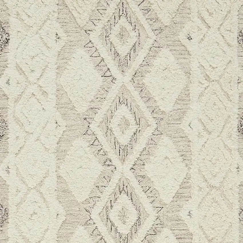 Ivory Taupe And Gray Wool Geometric Tufted Handmade Stain Resistant Area Rug Photo 6