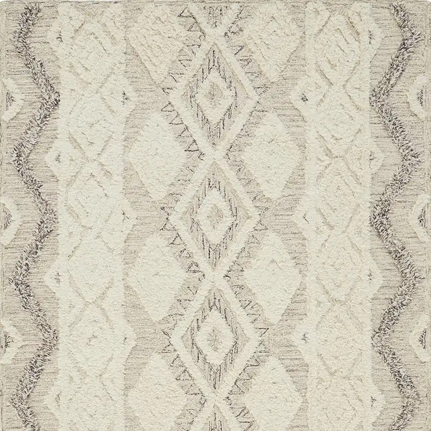 Ivory Taupe And Gray Wool Geometric Tufted Handmade Stain Resistant Area Rug Photo 7