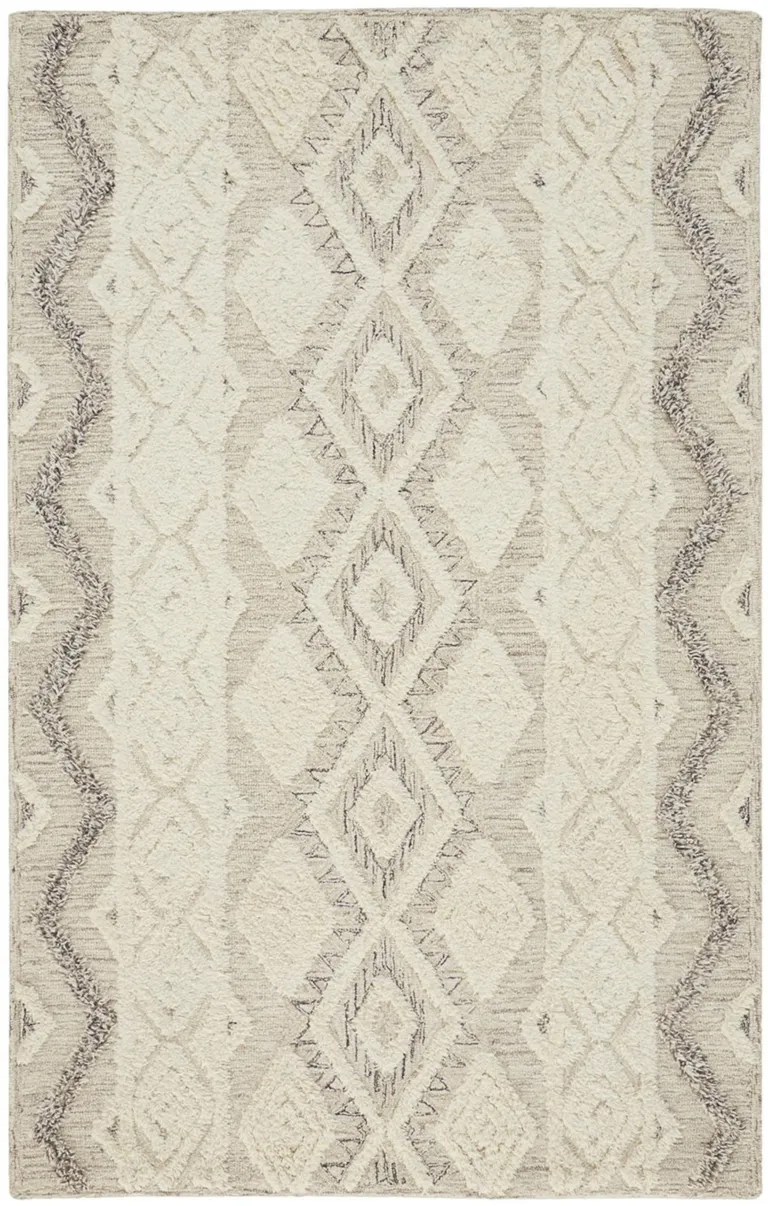 Ivory Taupe And Gray Wool Geometric Tufted Handmade Stain Resistant Area Rug Photo 4