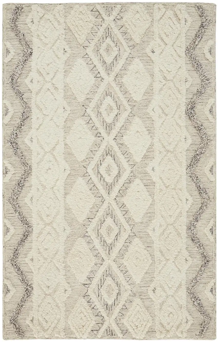Ivory Taupe And Gray Wool Geometric Tufted Handmade Stain Resistant Area Rug Photo 1