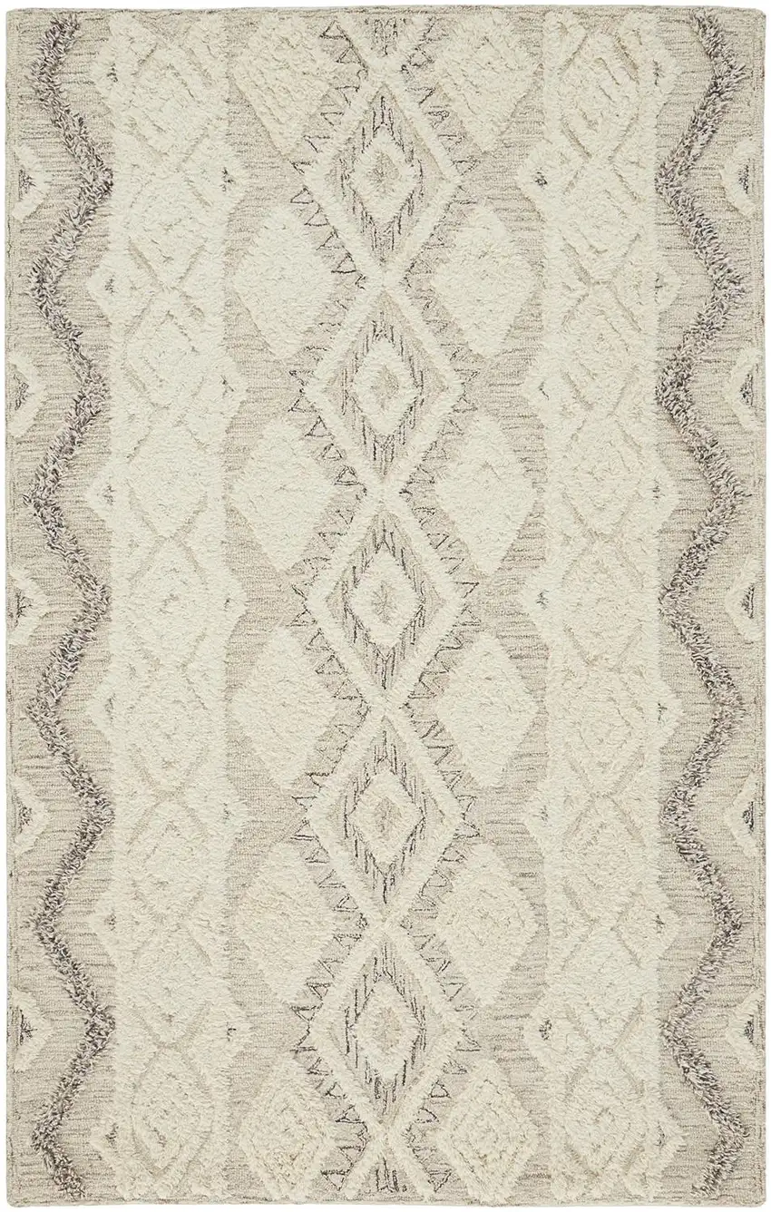 Ivory Taupe And Gray Wool Geometric Tufted Handmade Stain Resistant Area Rug Photo 1