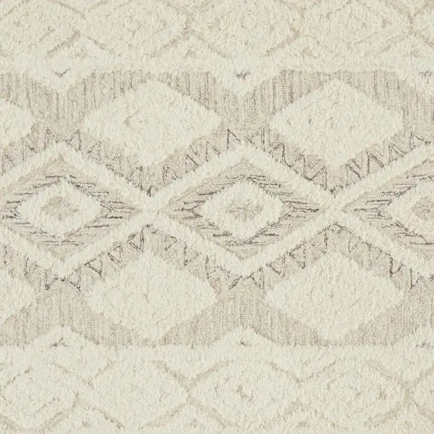 Ivory Taupe And Gray Wool Geometric Tufted Handmade Stain Resistant Area Rug Photo 5