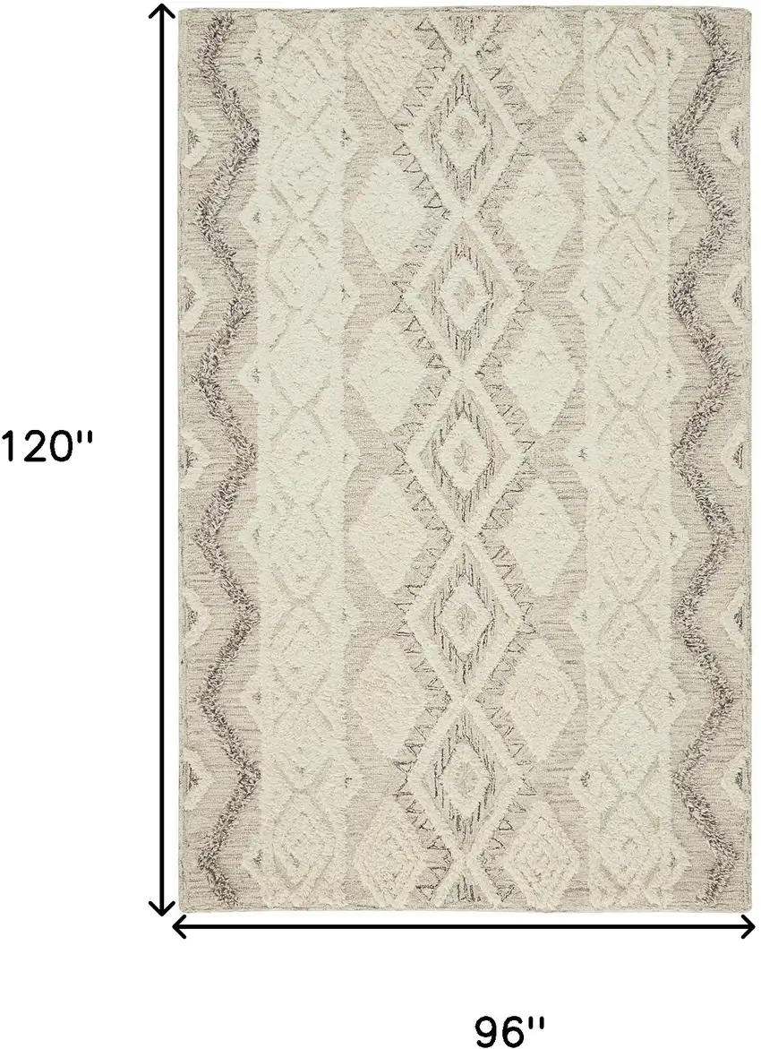 Gray and Ivory Wool Geometric Hand Tufted Area Rug Photo 3