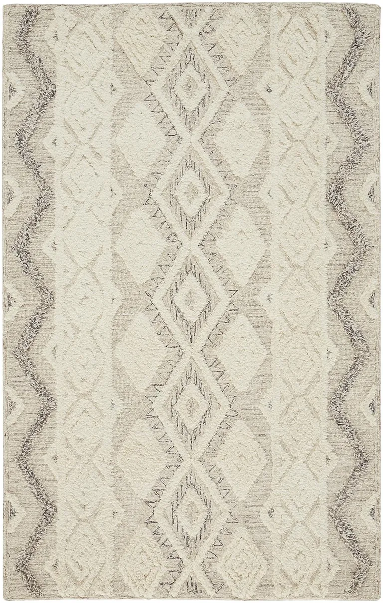 Ivory Taupe And Gray Wool Geometric Tufted Handmade Stain Resistant Area Rug Photo 5