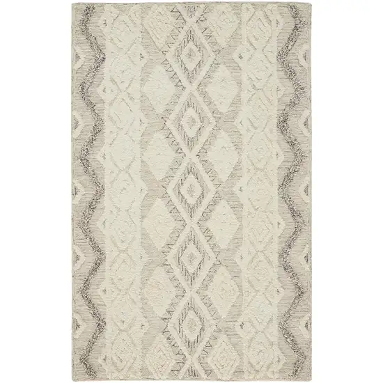 Ivory Taupe And Gray Wool Geometric Tufted Handmade Stain Resistant Area Rug Photo 3