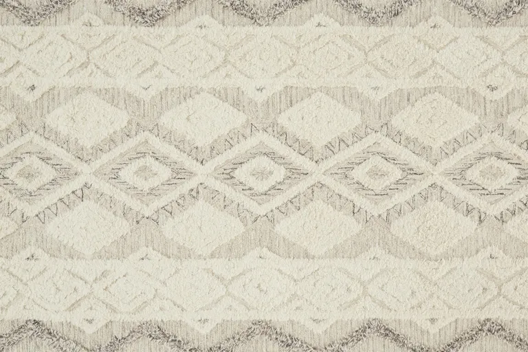 Ivory Taupe And Gray Wool Geometric Tufted Handmade Stain Resistant Area Rug Photo 1