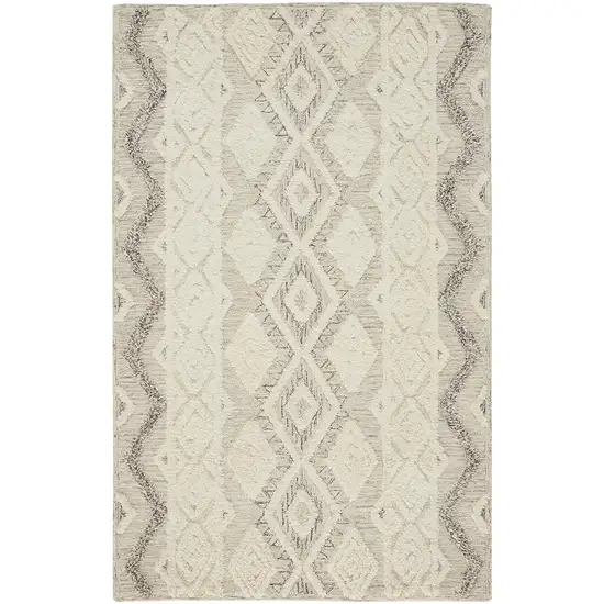 Ivory Taupe And Gray Wool Geometric Tufted Handmade Stain Resistant Area Rug Photo 2