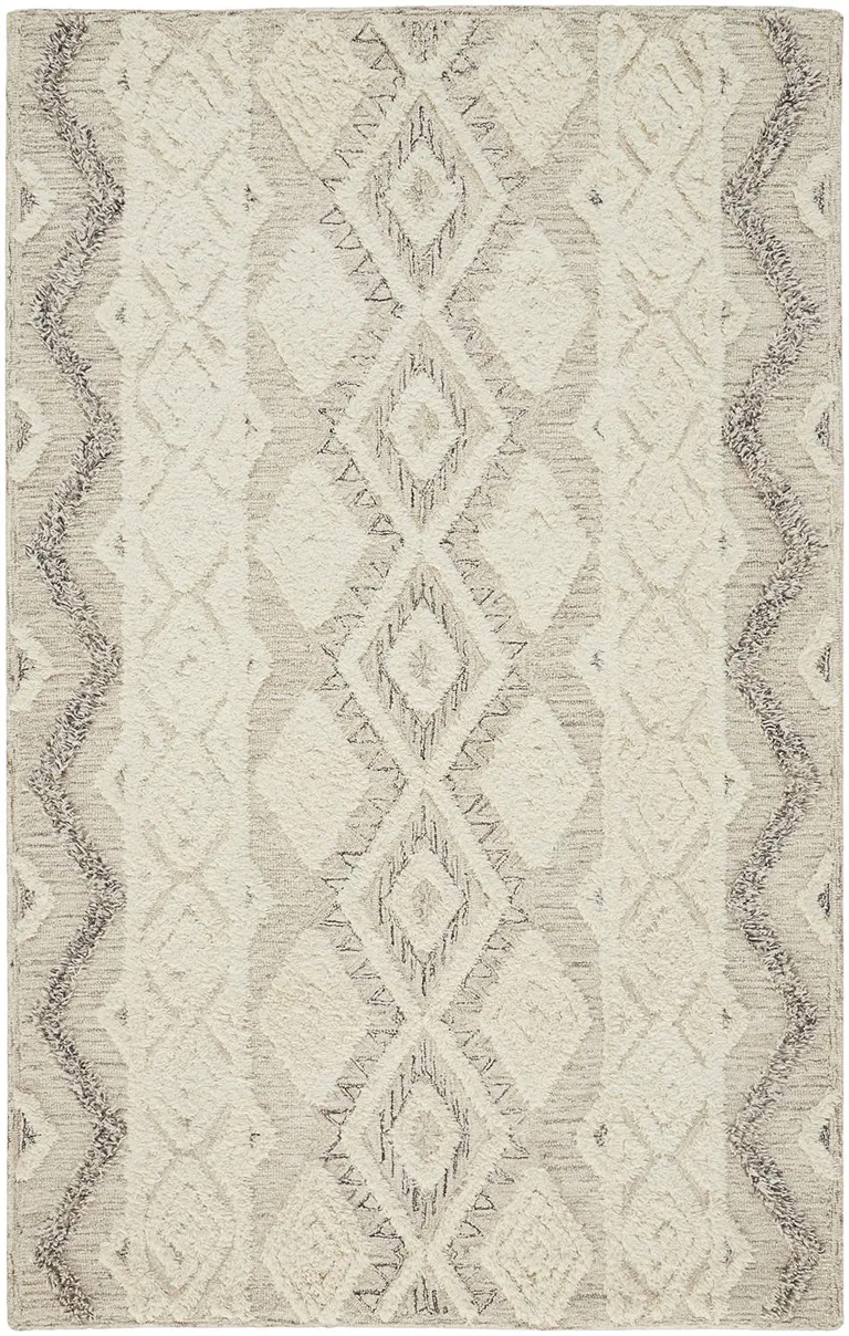 Ivory Taupe And Gray Wool Geometric Tufted Handmade Stain Resistant Area Rug Photo 2