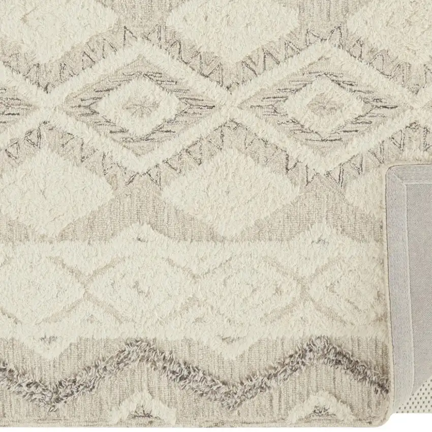 Ivory Taupe And Gray Wool Geometric Tufted Handmade Stain Resistant Area Rug Photo 5