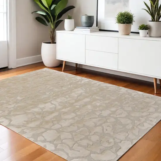 Ivory Taupe And Tan Abstract Tufted Handmade Area Rug Photo 1
