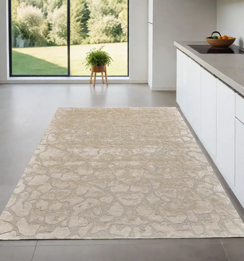 Ivory Taupe And Tan Abstract Tufted Handmade Area Rug Photo 1