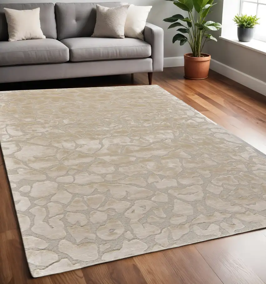 Gray and Ivory Abstract Hand Tufted Non Skid Area Rug Photo 1