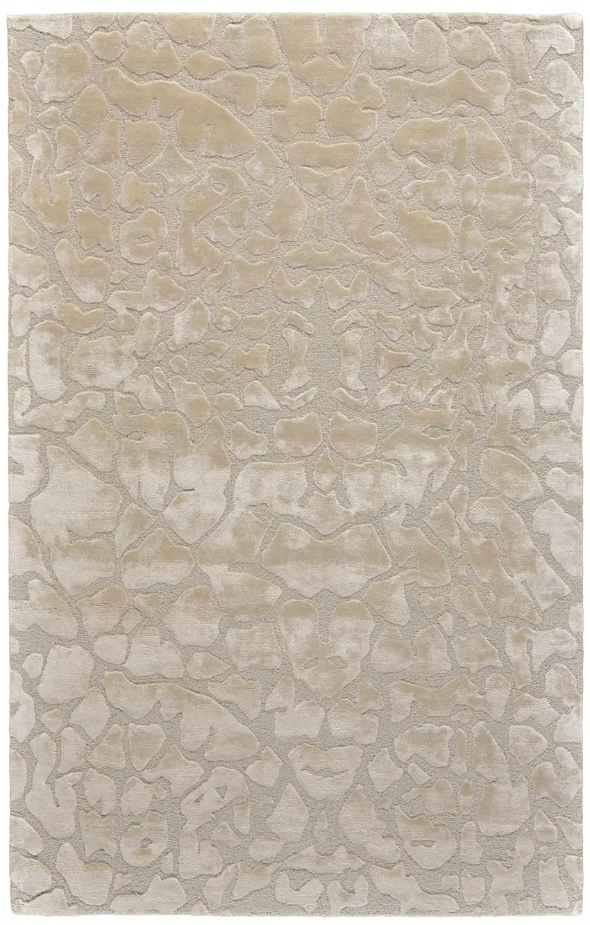 Ivory Taupe And Tan Abstract Tufted Handmade Area Rug Photo 1