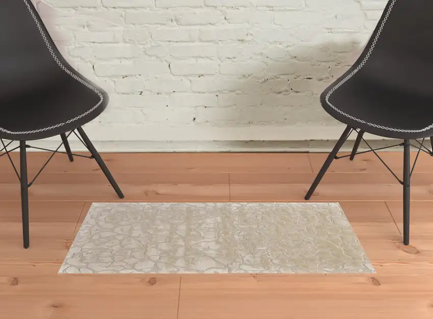 Ivory Taupe And Tan Abstract Tufted Handmade Area Rug Photo 2