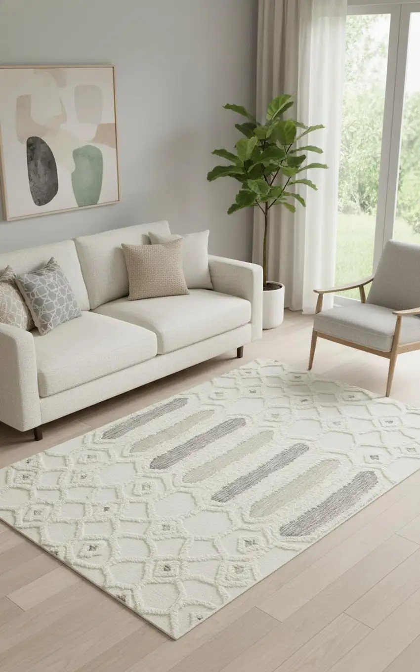 Ivory Taupe And Tan Wool Geometric Tufted Handmade Stain Resistant Area Rug Photo 1