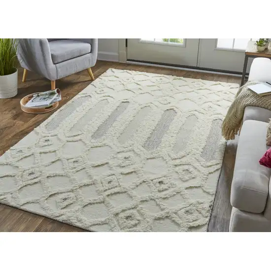 Gray and Ivory Wool Geometric Hand Tufted Area Rug Photo 6