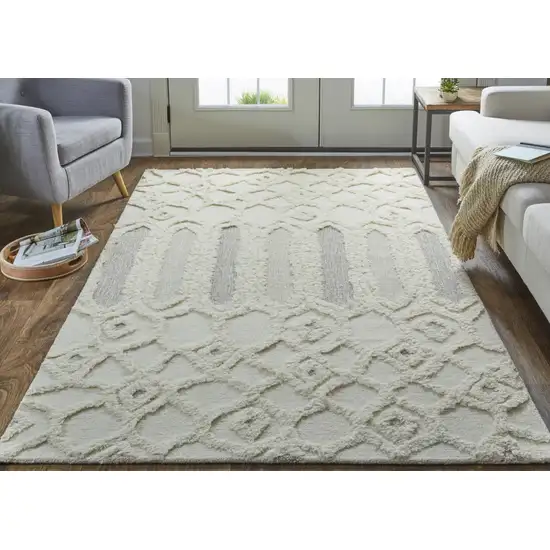 Gray and Ivory Wool Geometric Hand Tufted Area Rug Photo 7