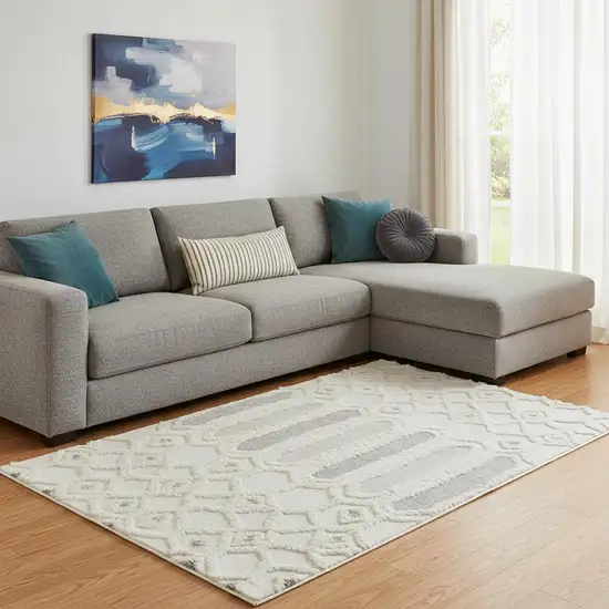 Gray and Ivory Wool Geometric Hand Tufted Area Rug Photo 1