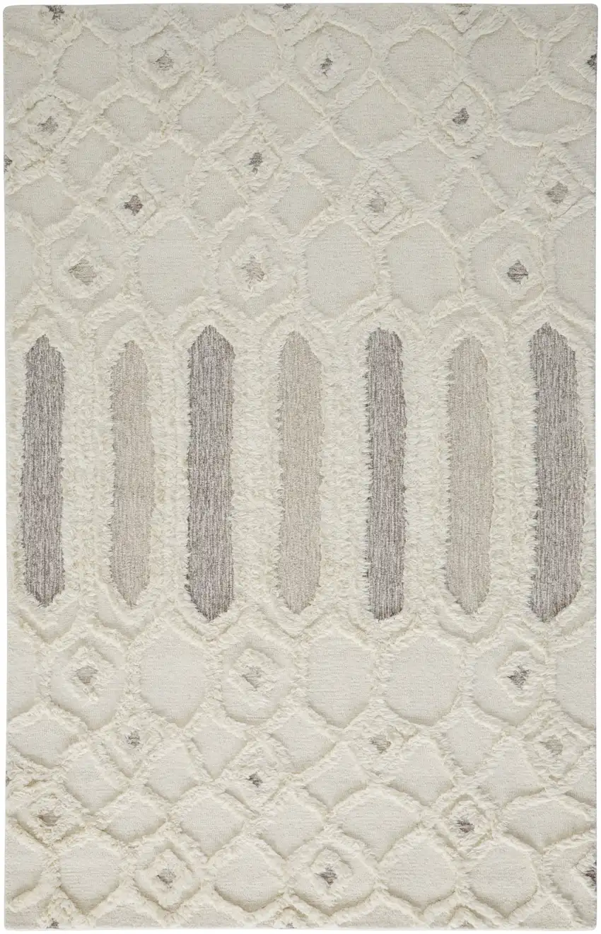 Gray and Ivory Wool Geometric Hand Tufted Area Rug Photo 2