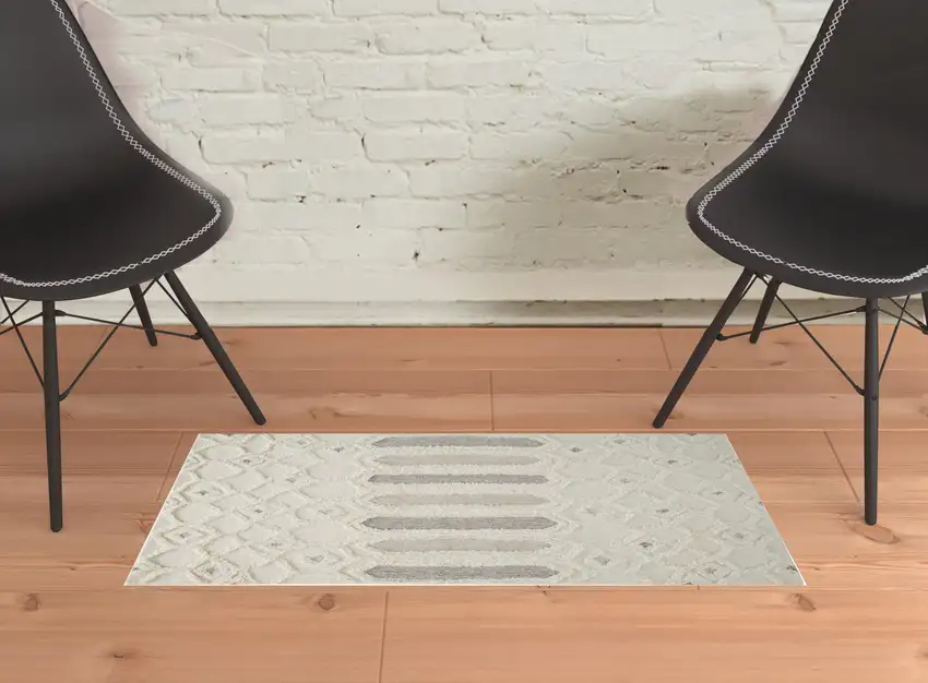 Ivory Taupe And Tan Wool Geometric Tufted Handmade Stain Resistant Area Rug Photo 2