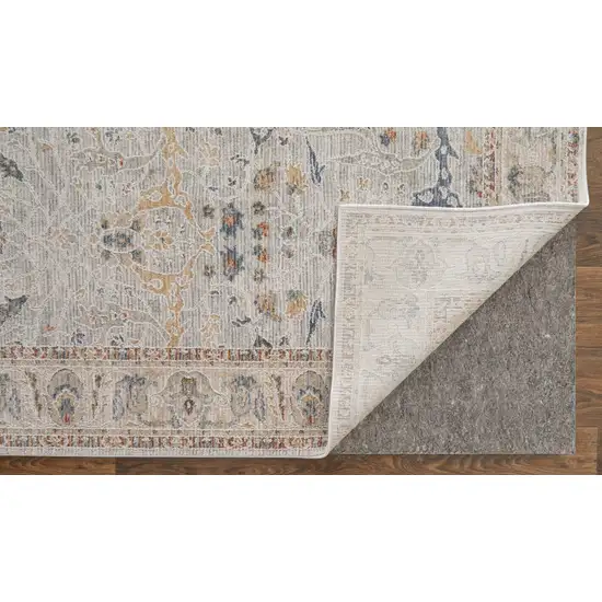 Ivory Taupe and Blue Ikat Power Loom Worn Faded Area Rug With Fringe Photo 7