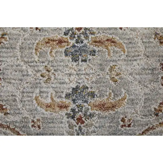 Ivory Taupe and Blue Ikat Power Loom Worn Faded Area Rug With Fringe Photo 4