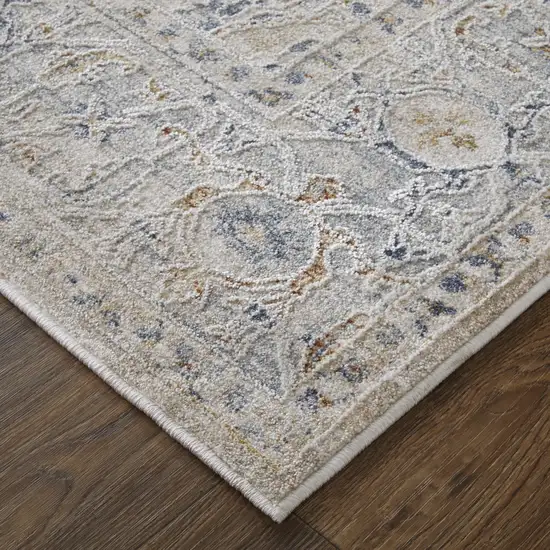 Ivory Taupe and Blue Oriental Power Loom Worn Faded Area Rug With Fringe Photo 9