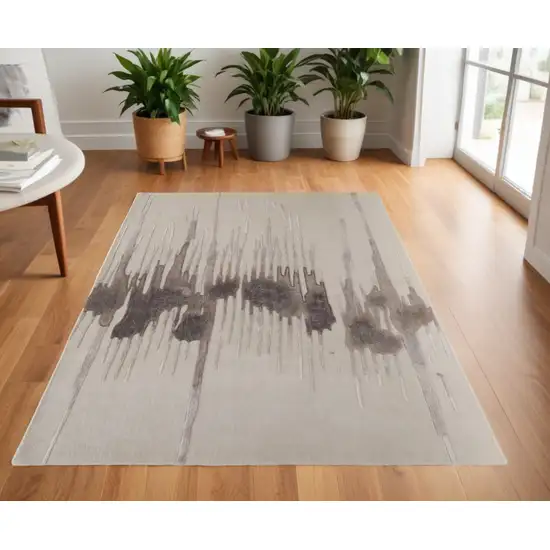 Ivory Taupe and Brown Abstract Hand Tufted Area Rug Photo 1