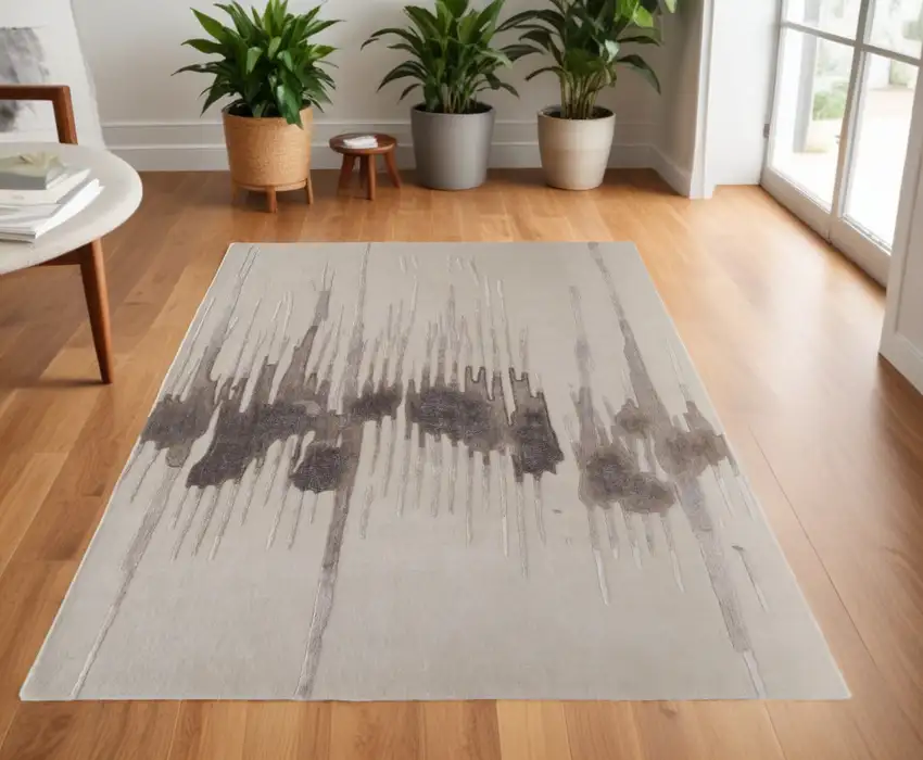 Ivory Taupe and Brown Abstract Hand Tufted Area Rug Photo 1