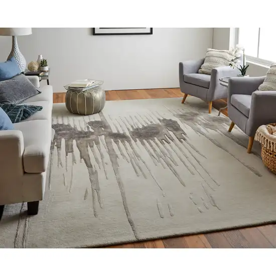 Ivory Taupe and Brown Abstract Hand Tufted Area Rug Photo 8