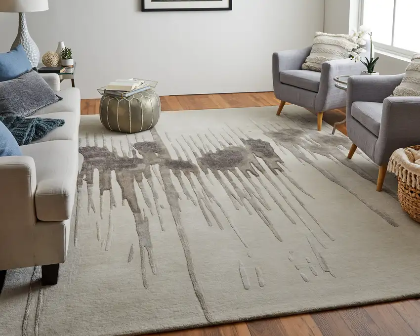 Ivory Taupe and Brown Abstract Hand Tufted Area Rug Photo 8
