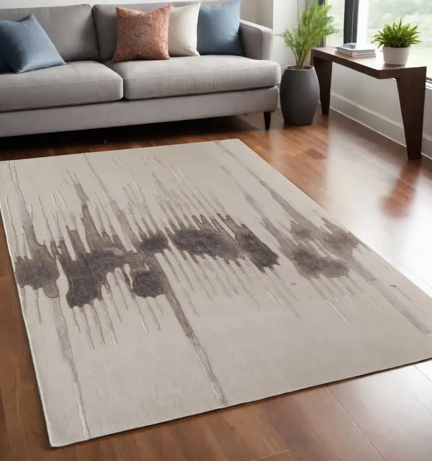 Ivory Taupe and Brown Abstract Hand Tufted Area Rug Photo 2