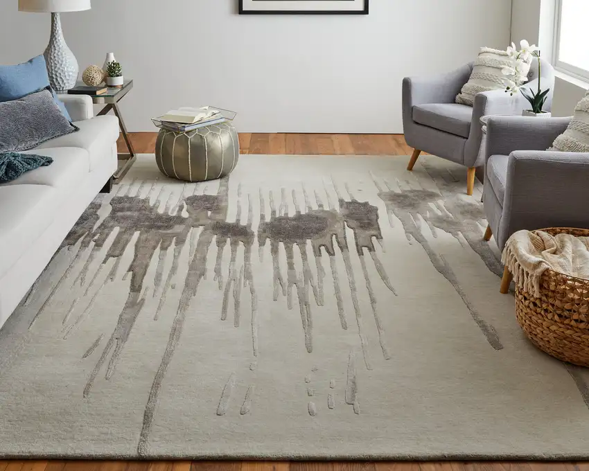 Ivory Taupe and Brown Abstract Hand Tufted Area Rug Photo 9