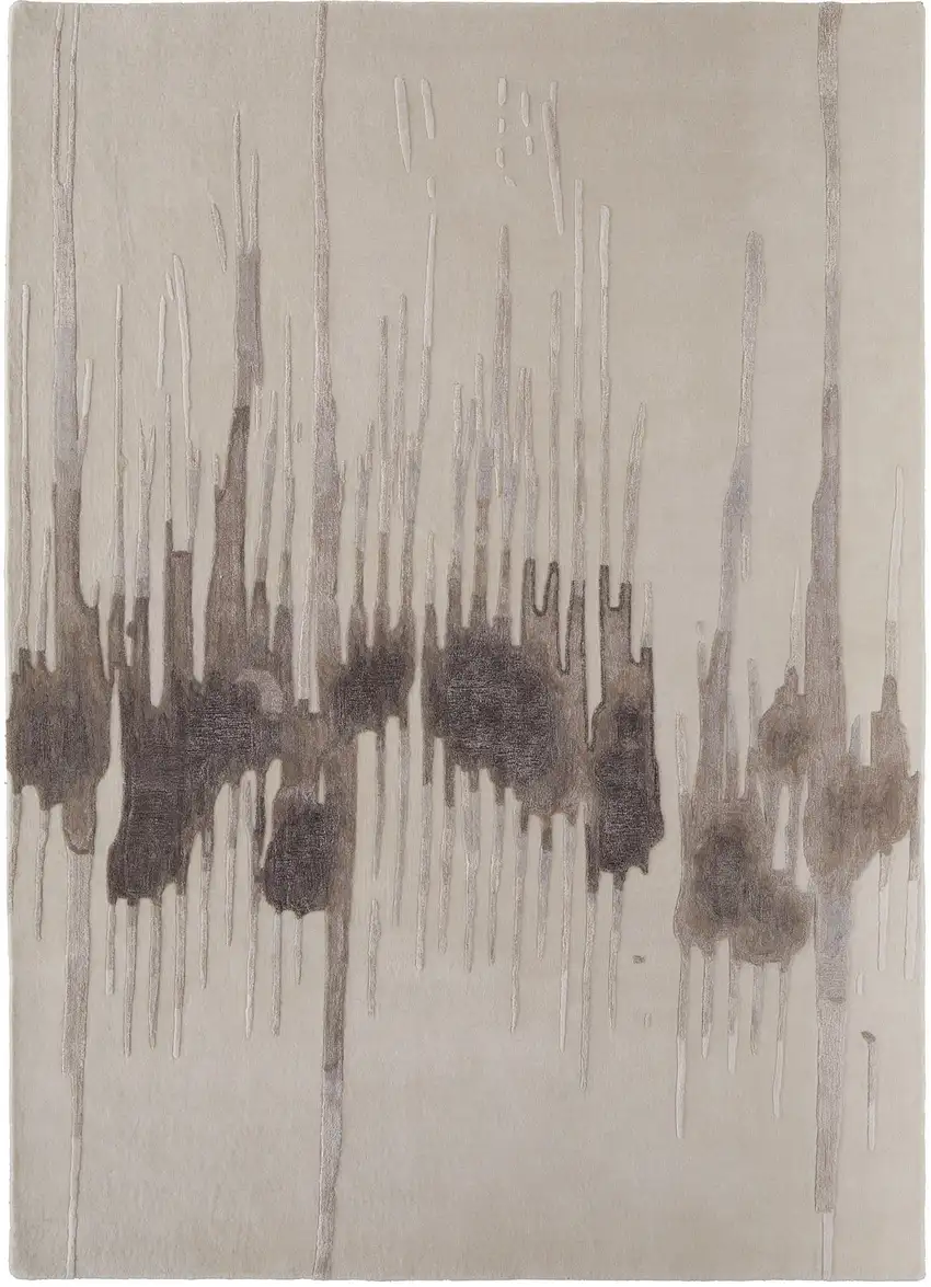 Ivory Taupe and Brown Abstract Hand Tufted Area Rug Photo 2