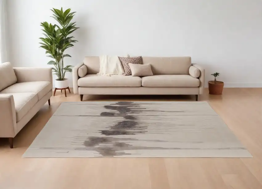 Ivory Taupe and Brown Abstract Hand Tufted Area Rug Photo 1