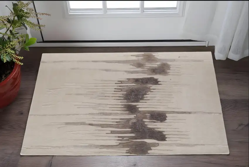 Ivory Taupe and Brown Abstract Hand Tufted Area Rug Photo 1