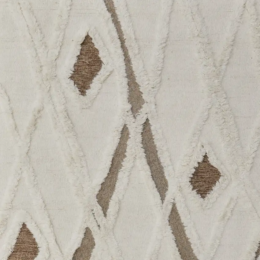 Ivory Taupe and Brown Wool Geometric Hand Tufted Area Rug Photo 8