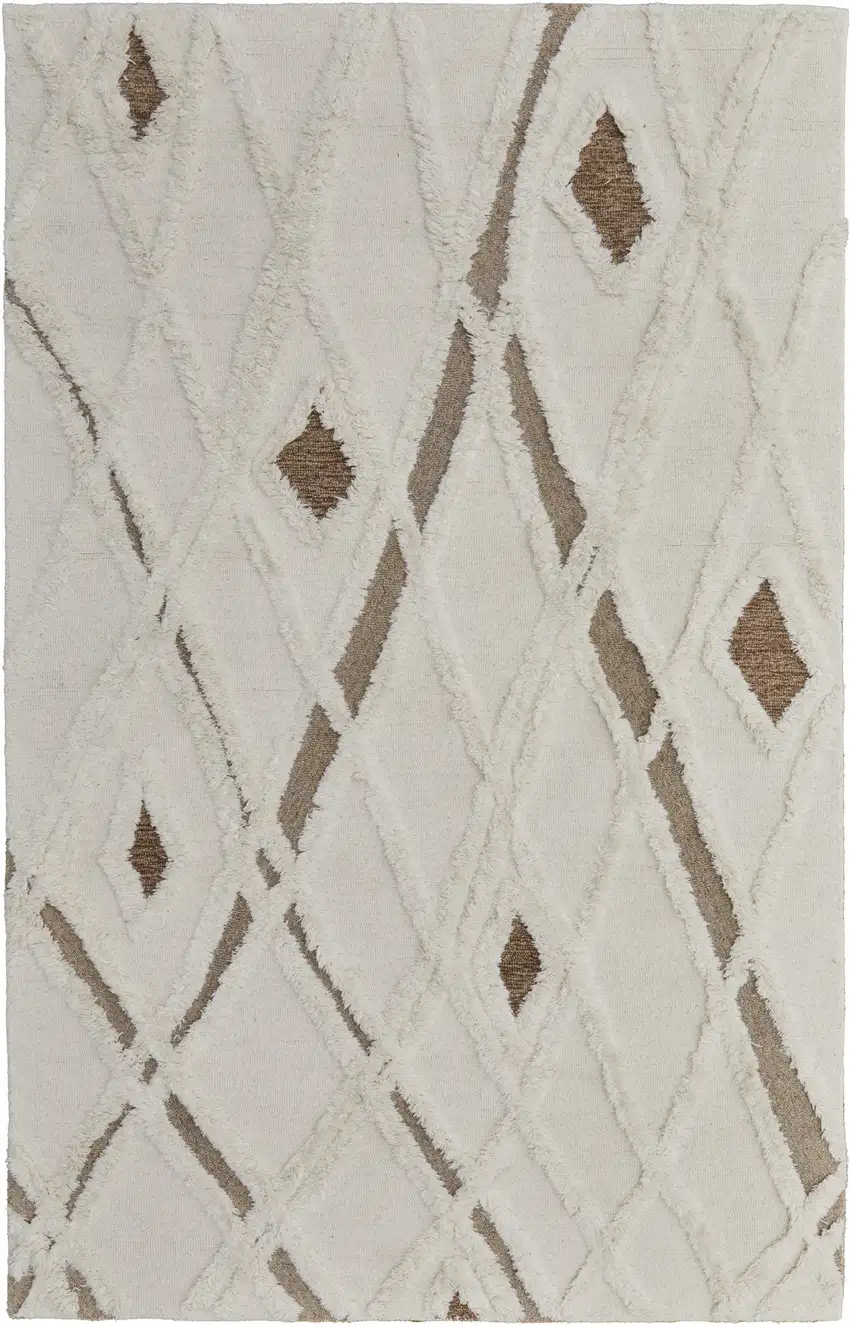 Ivory Taupe and Brown Wool Geometric Hand Tufted Area Rug Photo 3