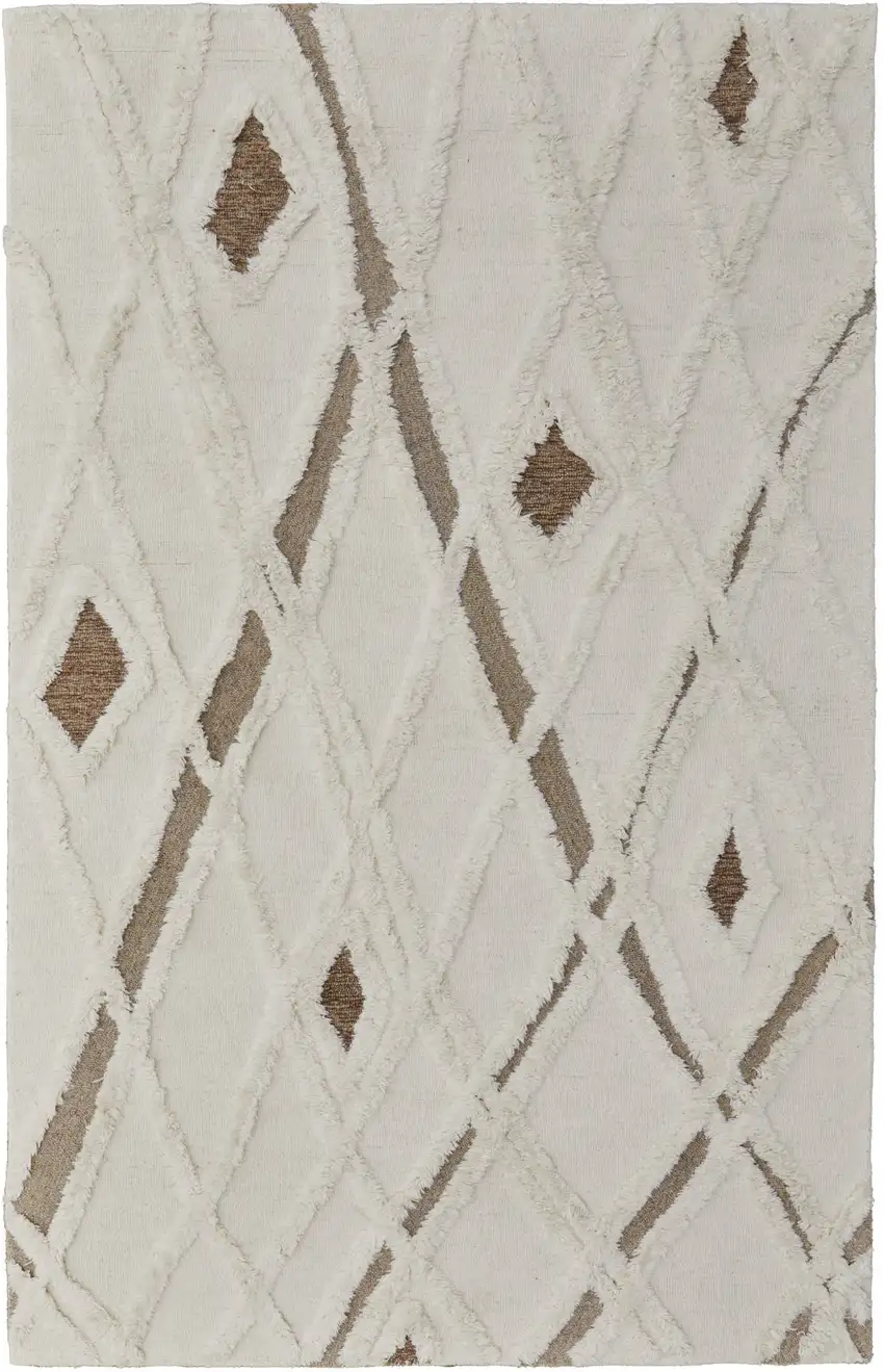 Ivory Taupe and Brown Wool Geometric Hand Tufted Area Rug Photo 1