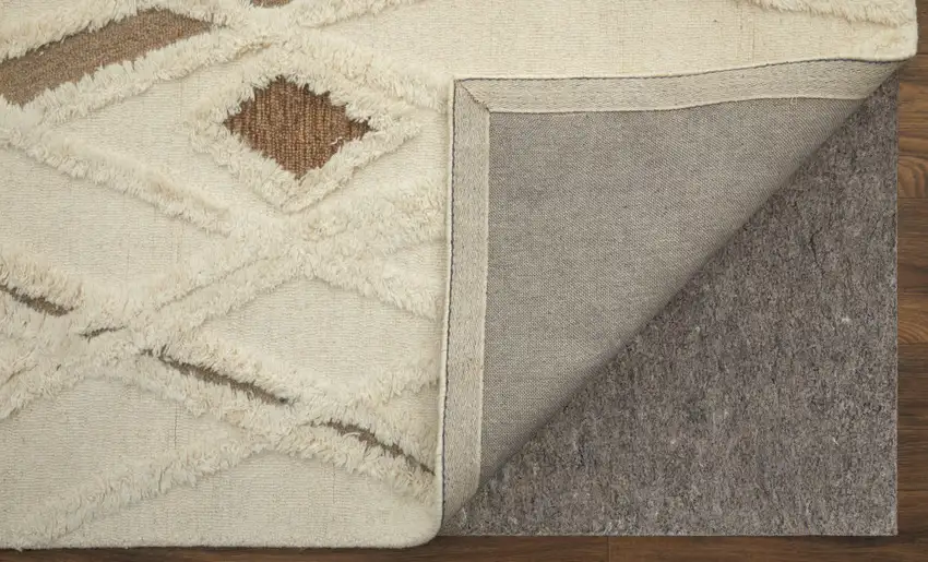 Ivory Taupe and Brown Wool Geometric Hand Tufted Area Rug Photo 9
