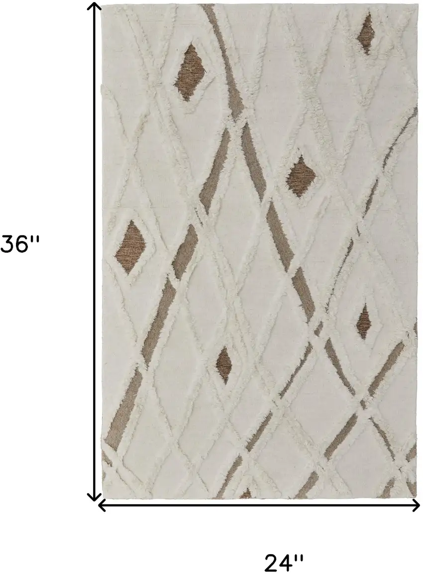 Ivory Taupe and Brown Wool Geometric Hand Tufted Area Rug Photo 3